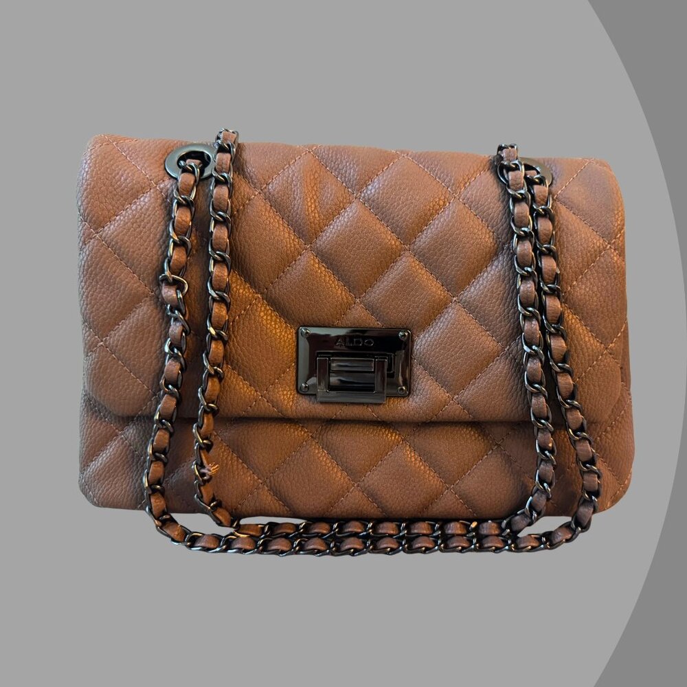 ALDO Tan Quilted Chain Shoulder Bag Handbag, Chanel Style - Picture 1 of 5